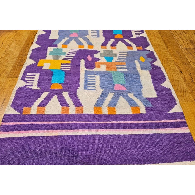 1900 - 1909 Vintage Southwestern Pictorial Kilim, Handwoven Wool, Pictorial Design, Lavender & Ivory, 3x5 For Sale - Image 5 of 10