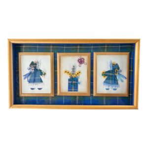 Vintage Framed Art With Blue Scottish Textile
