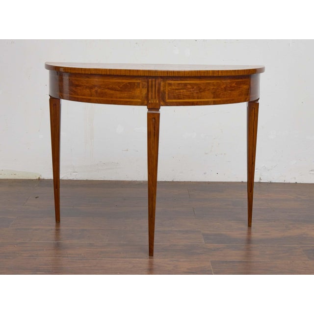 Early 19th Century 19th Century Italian Walnut Demi-Lune Table With Satinwood Inlay and Rear Drawer For Sale - Image 5 of 10