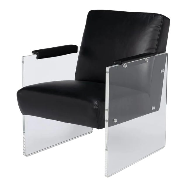 Modern Black Leather and Lucite Armchair For Sale