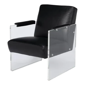 Modern Black Leather and Lucite Armchair