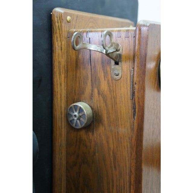 Antique Sears Roebuck & Co Oak Hand Crank Wall Telephone Phone on Stand 24" For Sale - Image 6 of 18