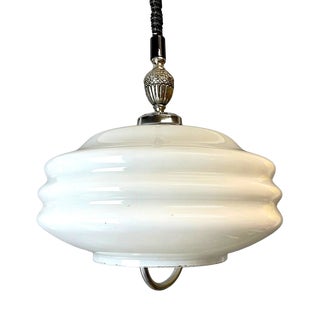 Mid-Century Modern White Glass Pull Down Dining Room Pendant Lamp, 1970s For Sale