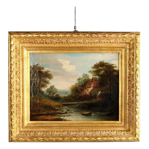 Unknown, Landscape with Mill, Oil on Canvas, Framed For Sale