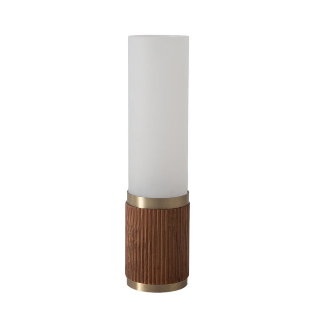 2020s Tambo Cylindro 18" Petite Accent Table Lamp - Dark Walnut, Weathered Brass, Frosted Acrylic, Dimmer Switch For Sale - Image 5 of 8