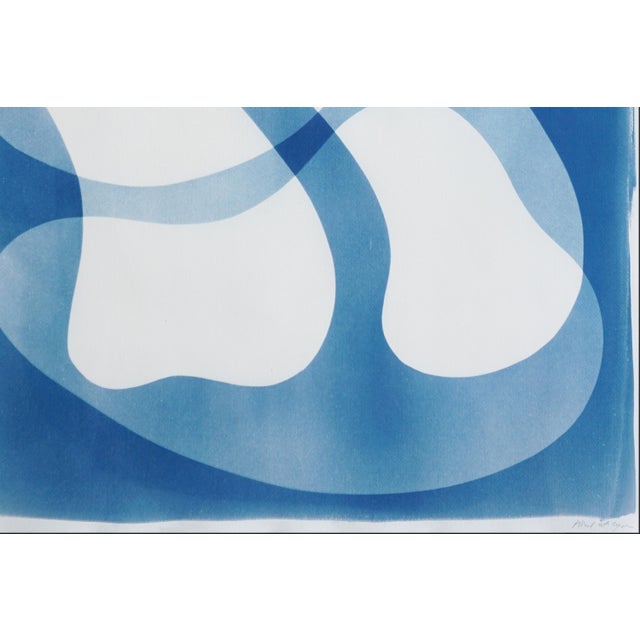 2025, Mid-Century Modern Shapes, Handmade Unique Monotype Cyanotype, Rotating Mobile in Blue Tones by Kind of Cyan For Sale - Image 4 of 8