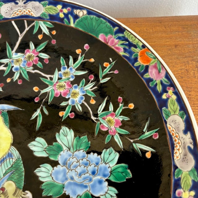 Hollywood Regency Large 20th Century Asian Pheasant Bird Wall Hanging Charger Platter Plate For Sale - Image 3 of 8