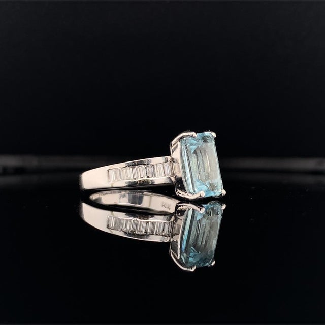 Metal Diamond Aquamarine Ring 3.30TCW 14k Gold Women Certified For Sale - Image 7 of 12