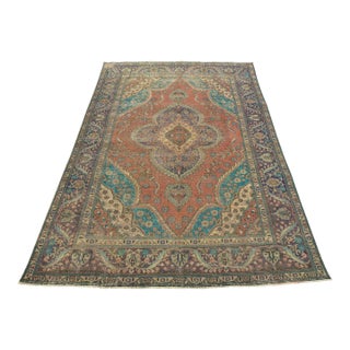 Tabriz Rug 9’8” X 12’10” Pink Wool Vintage Distressed Hand-Knotted Carpet For Sale