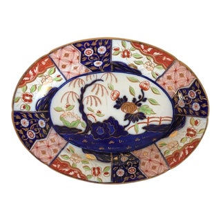 1810 Coalport Porcelain Rock & Tree Imari Oval Platter For Sale