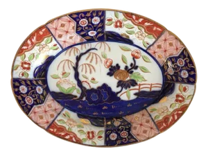 1810 Coalport Porcelain Rock & Tree Imari Oval Platter