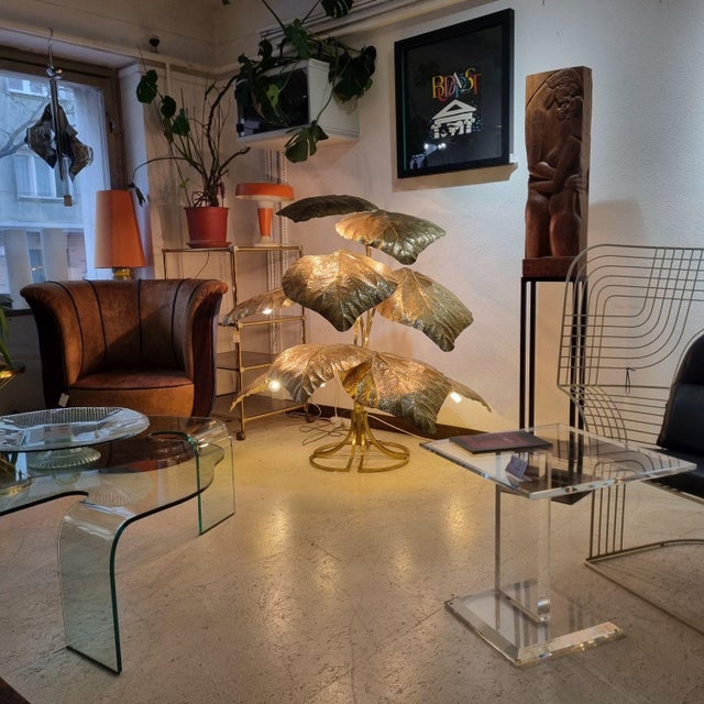 Brass Rhubarb Leaf Lamp by Tommaso Barbi, 1970s For Sale - Image 3 of 13