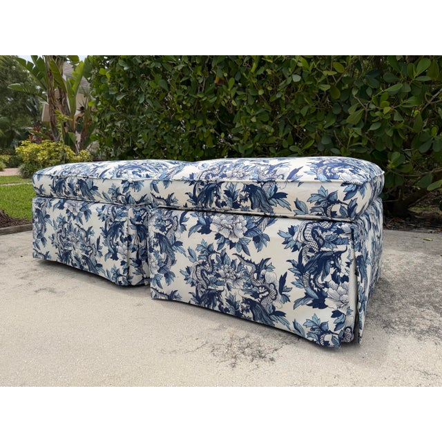 Late 20th Century Vintage Baker Ottomans Upholstered in Ralph Lauren Nanking Dragon Fabric, a Pair For Sale - Image 5 of 15