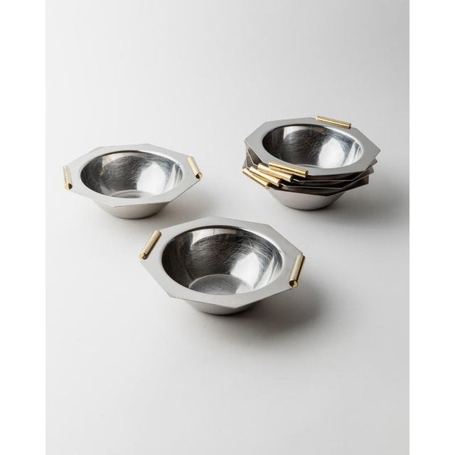 Vintage Stainless Steel Bowls with Gilt Handles, 1980s, Set of 6 For Sale - Image 6 of 11