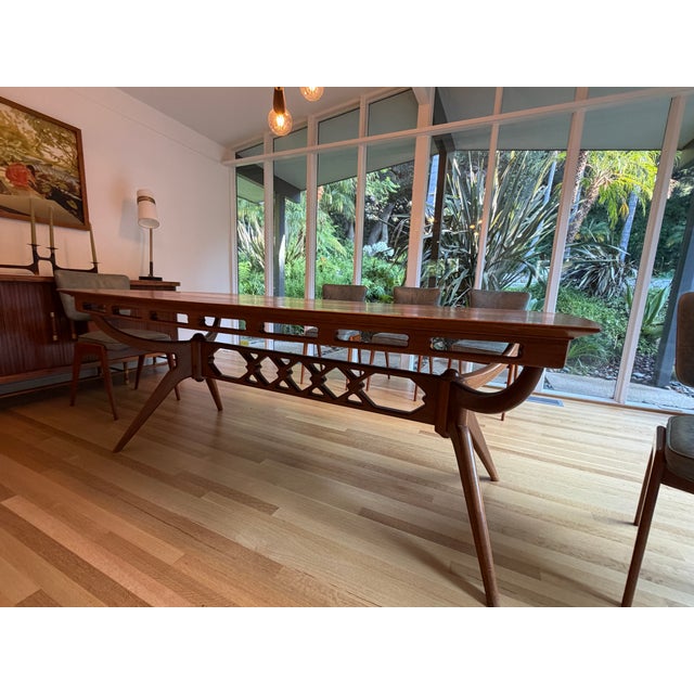 Vintage Solid Walnut Midcentury Dining Table With Eight Chairs For Sale - Image 10 of 14
