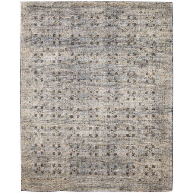 Gray Modern Soumak Style Handmade Geometric Gray Wool Rug For Sale - Image 8 of 8