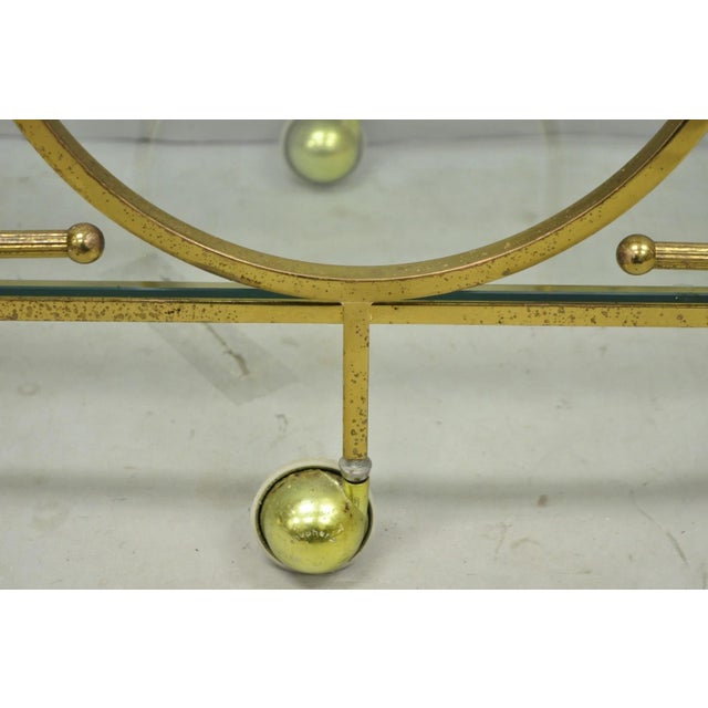 Metal Vintage Mid Century Modern Brass 3 Tier Oval Frame Rolling Bar Cart Server Table For Sale - Image 7 of 15