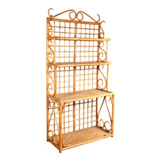 Vintage BoHo Bent Bamboo & Cane Bookcase Etagere or Bakers Rack For Sale