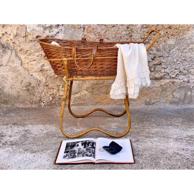 Mid-Century Rattan and Bamboo Folding Cradle, Italy,, 1960s For Sale - Image 9 of 12