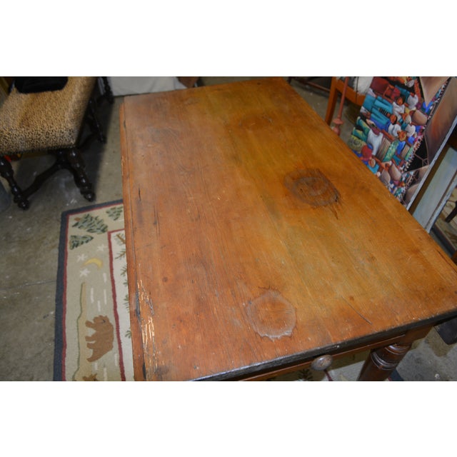 Antique English Rustic Pine Work / Dining Table W/ 2 Lateral Drawers & Drop Leaf Sides For Sale - Image 9 of 18