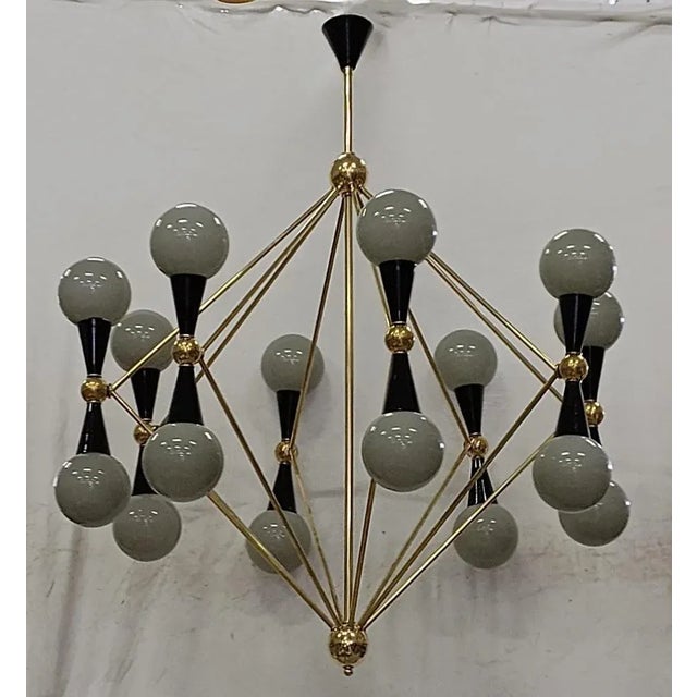 Metal Murano Glass and Brass Grey and Black Chandelier, 2000 For Sale - Image 7 of 9