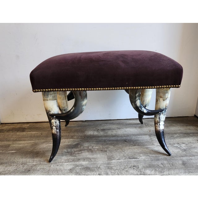Hollywood Regency Mid 20th Century Hollywood Regency Steer Horn Bench/Ottoman - Manner of Anthony Redmile For Sale - Image 3 of 15