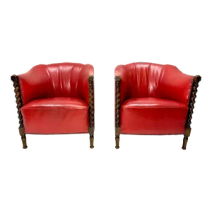 1930s Swedish Red Leather Chairs- a Pair