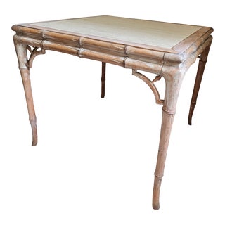 Faux Bamboo Cerused Oak & Grass Cloth Game Table For Sale