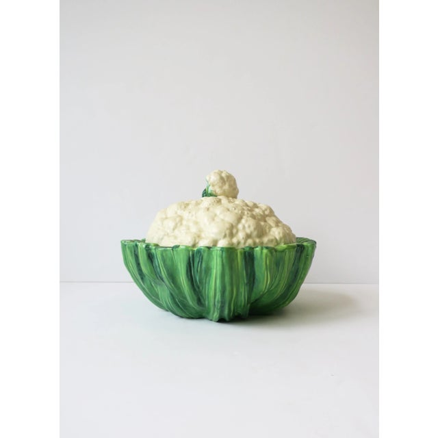 Green Tureen Bowl Cauliflower Cabbage Vegetable Trompe L'Oeil, Circa Mid 20th Century For Sale - Image 8 of 12