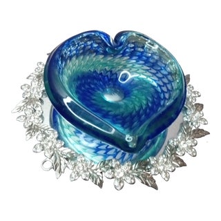 Signed Adam Jablonski Poland Swirl Heart Shaped Art Glass Bowl For Sale