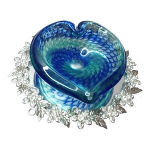 Signed Adam Jablonski Poland Swirl Heart Shaped Art Glass Bowl