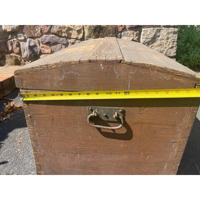 Antique Wood Travel Trunk - Primitive Wooden Storage Chest For Sale - Image 10 of 12
