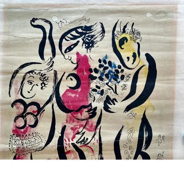 Chagall .iLithograph ケンタルルスと幅と子 Chagall