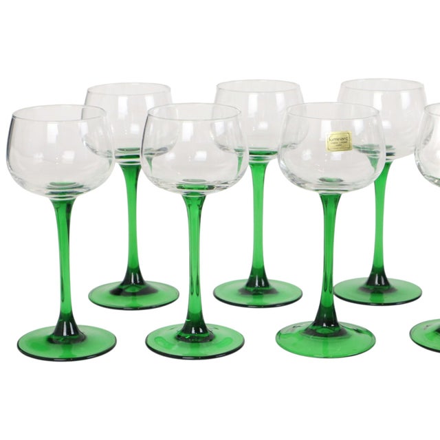 Vintage Alsace Wine Glasses with Green Stems from Luminarc, 1970s, Set of 14 For Sale - Image 4 of 14