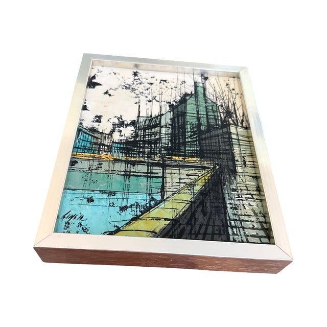 Original Enzo Linca Brutalist Architectural Cityscape Painting in Original Aluminum Frame For Sale - Image 4 of 9