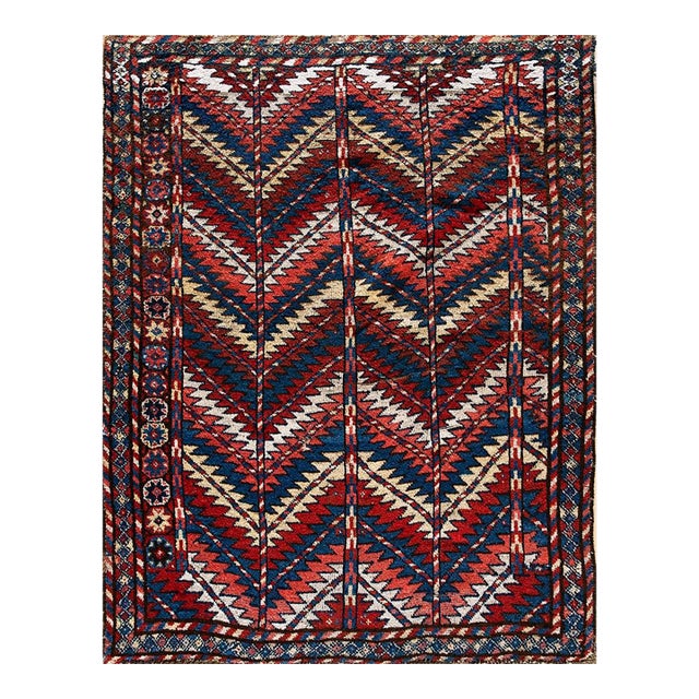 Marvelous Multi Color With Dynamic Zigzag Geometric Desing Antique Persian Quchan Rug For Sale