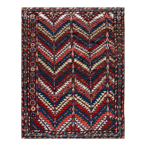 Marvelous Multi Color With Dynamic Zigzag Geometric Desing Antique Persian Quchan Rug