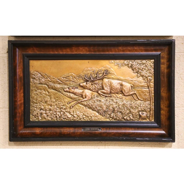 Late 19th Century Pair 19th Century French Black Forest Style Repoussé Brass Hunting Wall Panels For Sale - Image 5 of 11