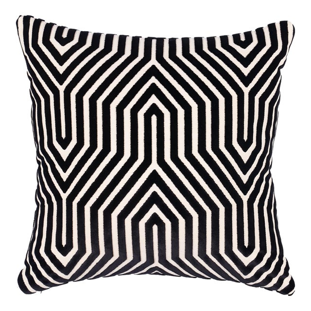 SKIP*Schumacher X Mary McDonald Vanderbilt Velvet 22" Pillow in Noir For Sale