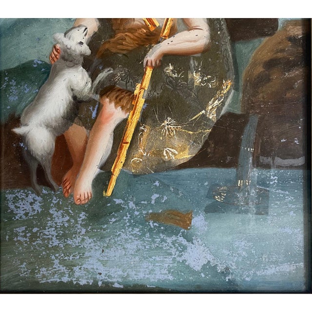 Folk Art Antique European Reverse Painting on Glass Child Lamb St John the Baptist Catholic Religious Folk Art Devotional Gift Nursery Decor For Sale - Image 3 of 6