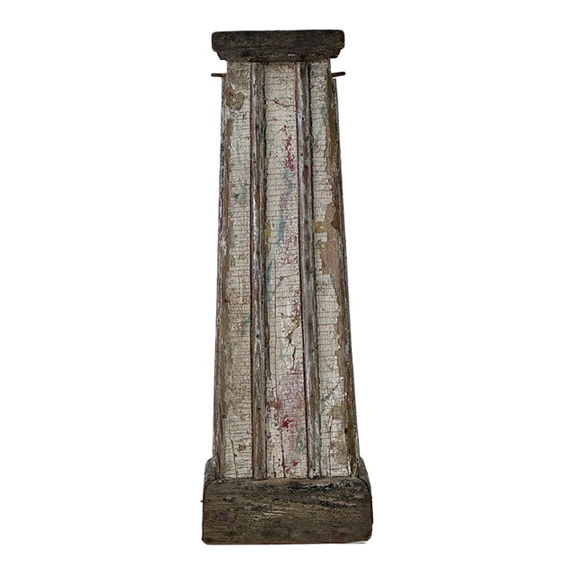 A delightful architectural salvage heavy wooden pedestal that we think could have been a hitching post, based on the two...