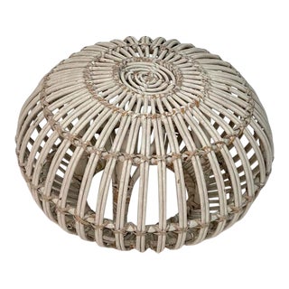 Vintage White Cane Ottoman For Sale