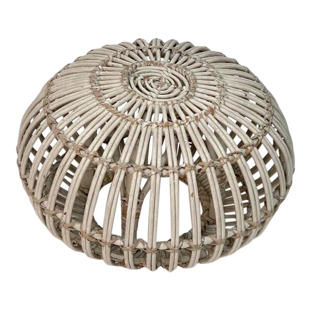 Vintage White Cane Ottoman For Sale