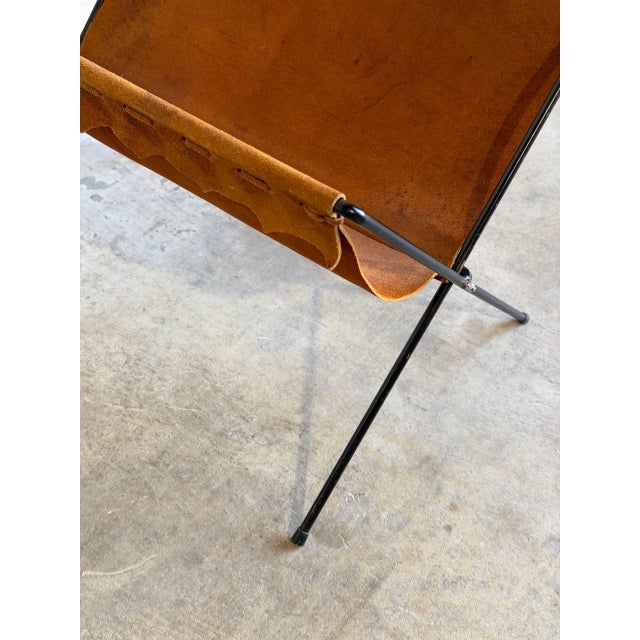 Mid 20th Century Brown Suede Leather Folding Magazine Holder Mid-Century Modern Vintage For Sale - Image 5 of 11