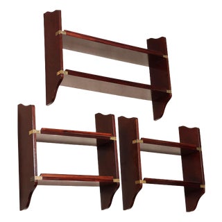 Antique Navy Style Shelves in Mahogany Veneer, Italy, 20th Century, Set of 3 For Sale