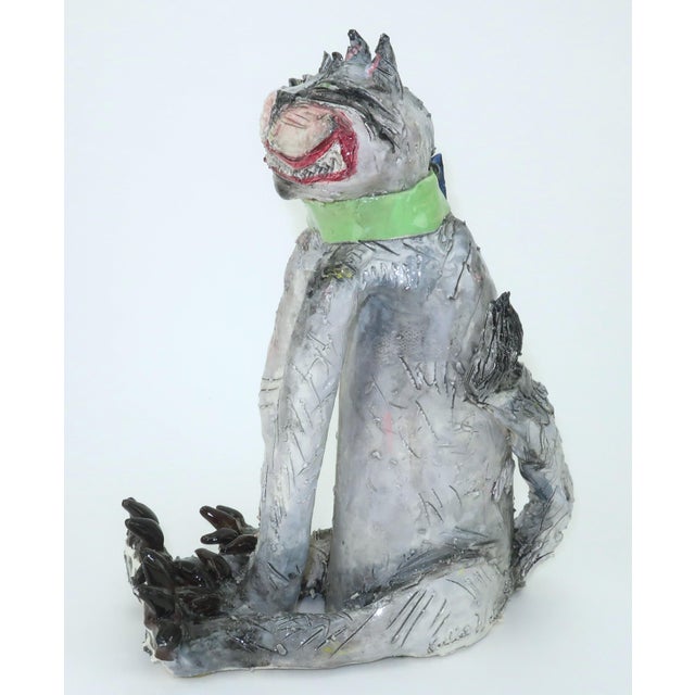 American Leslie Wallace Coon Ceramic Cat Folk Art Sculpture For Sale - Image 3 of 15