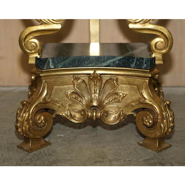 Gold Antique French Brass & Green Marble Side End Tables, 1880s, Set of 2 For Sale - Image 8 of 18