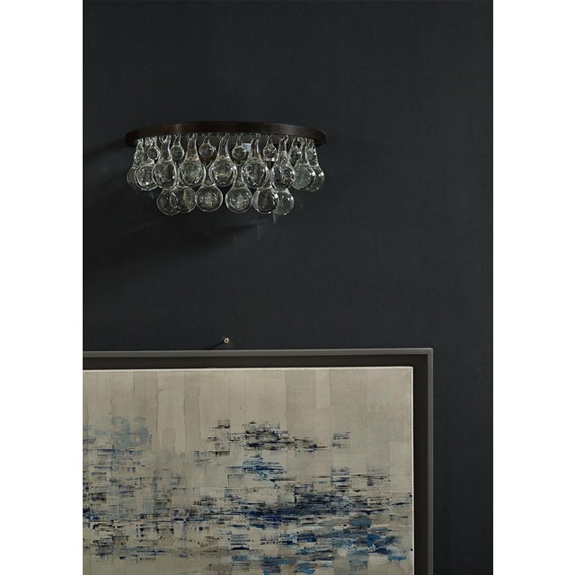 2010s Ochre Pear SconcesPatinated Bronze Frame With Two-Tiered Rim of Clear or Mercury Grey Glass Drops For Sale - Image 5 of 5