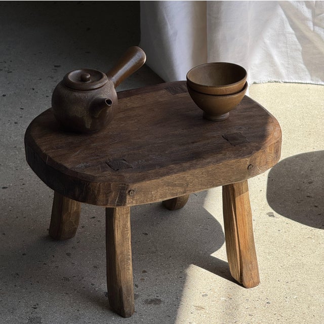 Small Wabi-Sabi Oval Teak Occasional Stool For Sale - Image 16 of 18