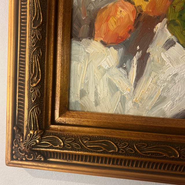 20th Century European School Oil on Canvas Board Tabletop Still Life Framed Signed For Sale - Image 10 of 12